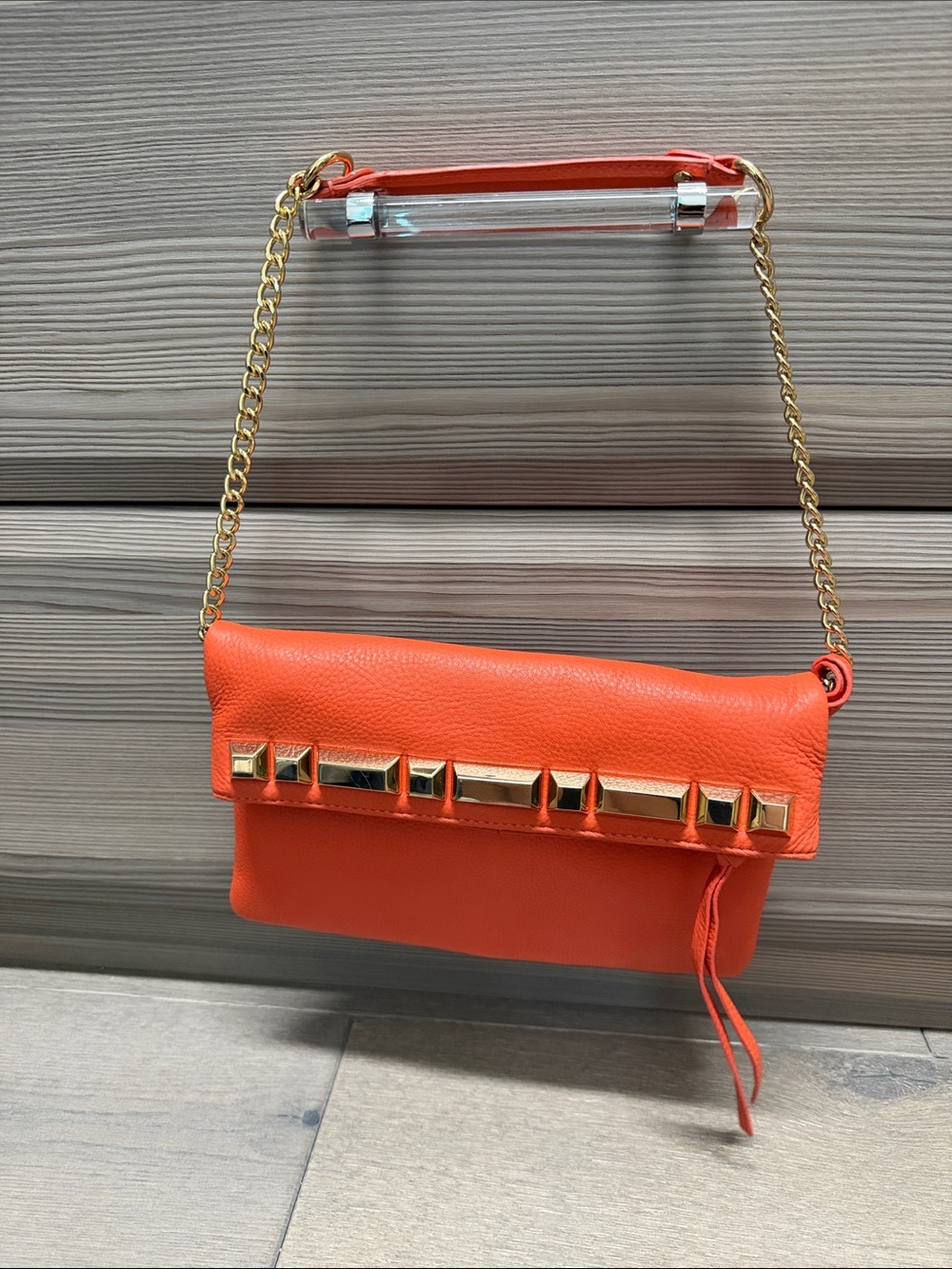 Vince Camuto Vibrant Orange Leather Wristlet with Gold Studs